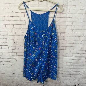 NWT Cacique Sleep Romper Shorts Jumpsuit 14/16 1X Blue Floral
